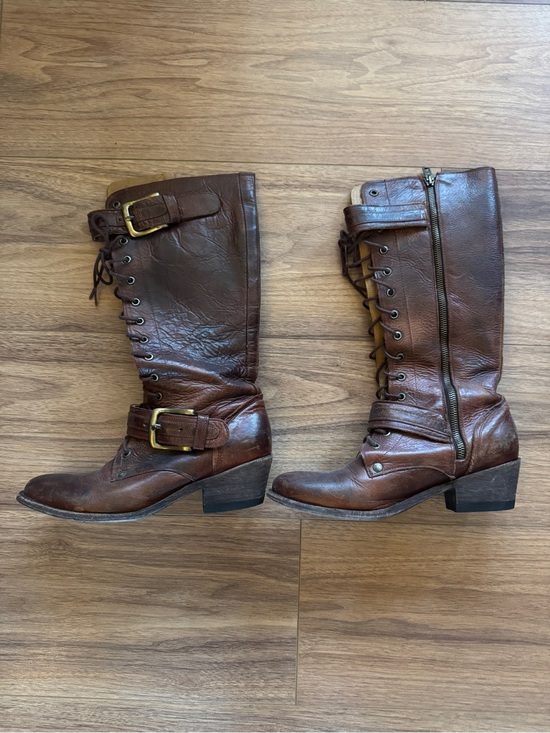 Old Gringo Shoes - Old Gringo Brown Leather Lace-Up Mid-Calf Boots with Buckles